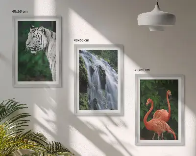Fali dekorációs képszett tigris, vízesés és flamingó mintával