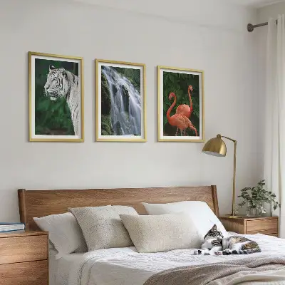 Fali dekorációs képszett tigris, vízesés és flamingó mintával