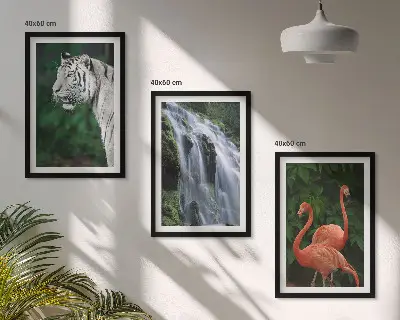 Fali dekorációs képszett tigris, vízesés és flamingó mintával
