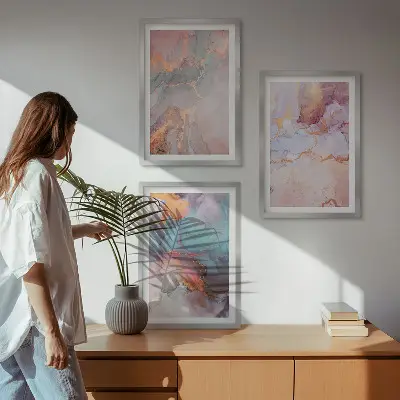 Keretezett kép szett hálószobába absztrakt pasztell mintákkal
