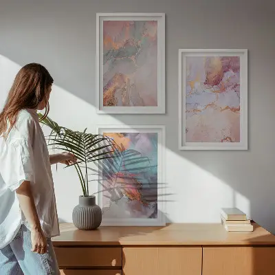 Keretezett kép szett hálószobába absztrakt pasztell mintákkal