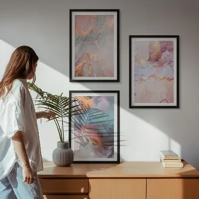Keretezett kép szett hálószobába absztrakt pasztell mintákkal