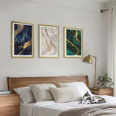 Fali dekorációs képszett absztrakt kék és zöld mintákkal