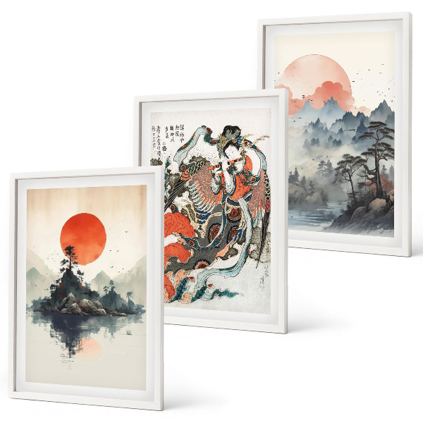 Keretezett kép szett hálószobába Ázsiai japandi festmények