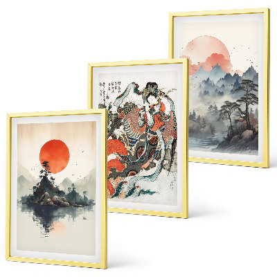 Keretezett kép szett hálószobába Ázsiai japandi festmények