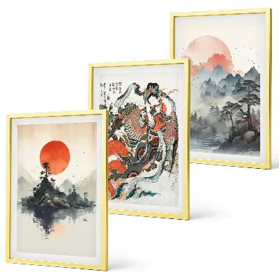 Ázsiai japandi stílusú festmény szett keretezett képek hálószobába