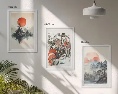 Ázsiai japandi stílusú festmény szett keretezett képek hálószobába