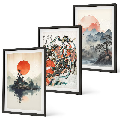 Keretezett kép szett hálószobába Ázsiai japandi festmények