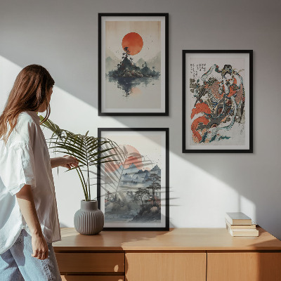 Keretezett kép szett hálószobába Ázsiai japandi festmények