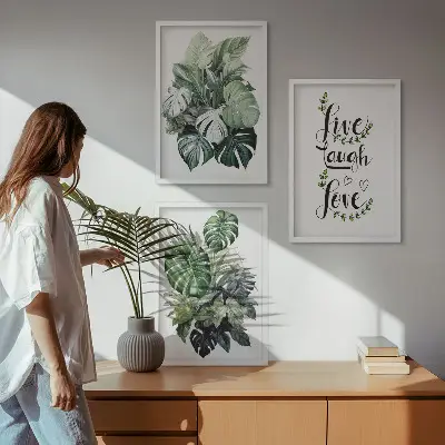 Keretezett képszett hálószobába leveles növények élnek, nevetnek, szeretnek mintával
