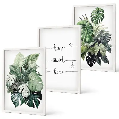 Akvarell Monstera levelek kép szett keretezett változat hálószobába