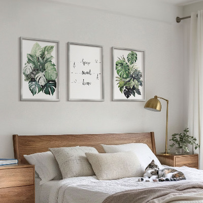 Keretezett kép szett hálószobába Akvarell Monstera levelek