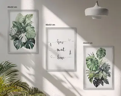 Akvarell Monstera levelek kép szett keretezett változat hálószobába