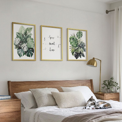 Keretezett kép szett hálószobába Akvarell Monstera levelek