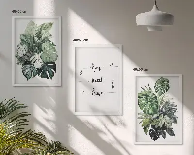 Akvarell Monstera levelek kép szett keretezett változat hálószobába