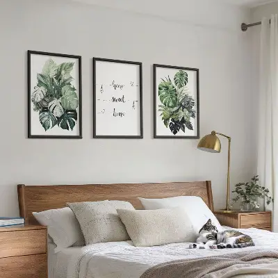 Akvarell Monstera levelek kép szett keretezett változat hálószobába