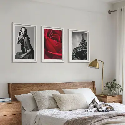 Párizsi hölgy Eiffel-szemüveggel falikép szett keretezett kivitelben hálószobába