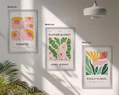 Virágok és levelek mintás modern falikép készlet dekoratív plakátok