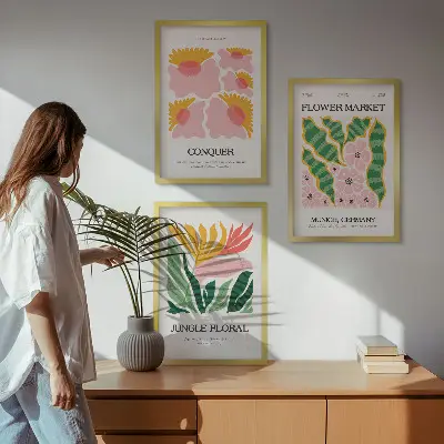 Virágok és levelek mintás modern falikép készlet dekoratív plakátok