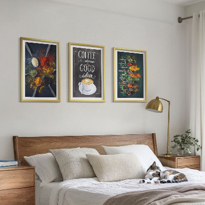 Keretezett kép szett hálószobába Fűszerek, kávé, gyógynövények, minták