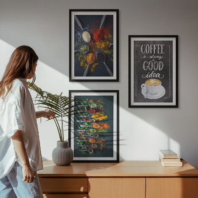 Keretezett kép szett hálószobába Fűszerek, kávé, gyógynövények, minták