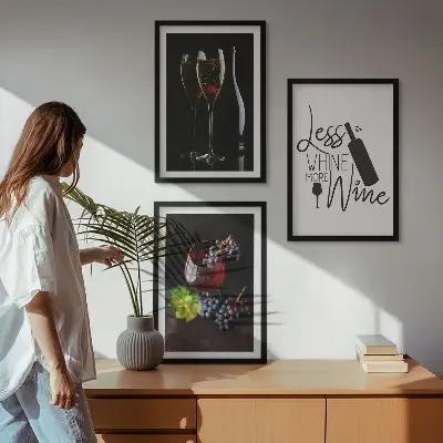 Keretezett kép szett hálószobába pohár bor szőlővel és felirattal mintával