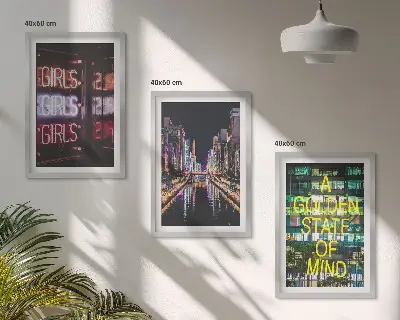 Neonreklámok folyó az éjszakában kép szett hálószobába keretezett kivitel