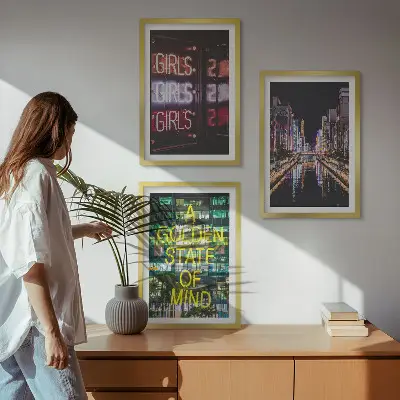 Neonreklámok folyó az éjszakában kép szett hálószobába keretezett kivitel