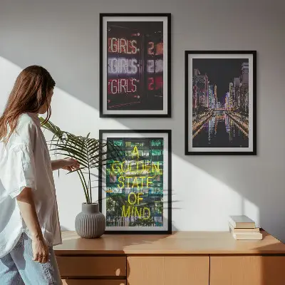 Neonreklámok folyó az éjszakában kép szett hálószobába keretezett kivitel