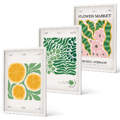 Fali dekoráció kép készlet Pasztell gyümölcs- és növényi motívumok