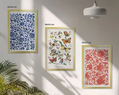 Keretezett képszett hálószobába vintage virágos és pillangós mintákkal