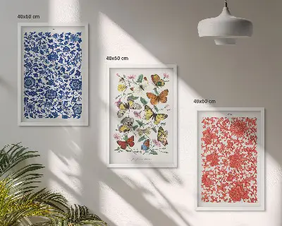 Keretezett képszett hálószobába vintage virágos és pillangós mintákkal