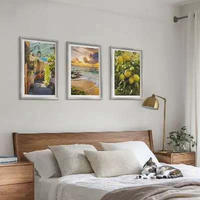 Keretezett képszett hálószobába utcák, tenger, strand és citrusfák mintával