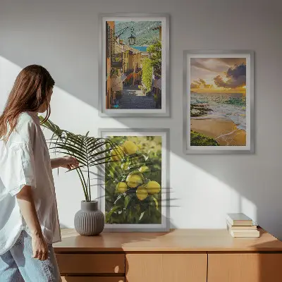 Keretezett képszett hálószobába utcák, tenger, strand és citrusfák mintával
