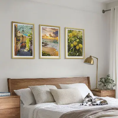 Keretezett képszett hálószobába utcák, tenger, strand és citrusfák mintával