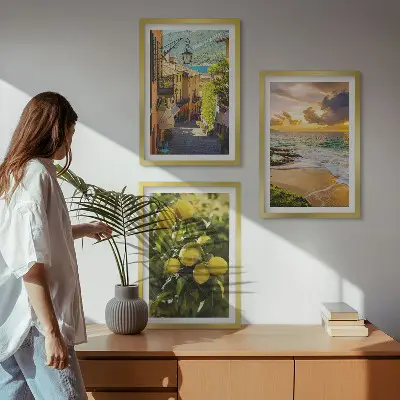 Keretezett képszett hálószobába utcák, tenger, strand és citrusfák mintával