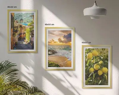 Keretezett képszett hálószobába utcák, tenger, strand és citrusfák mintával