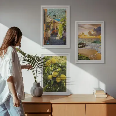 Keretezett képszett hálószobába utcák, tenger, strand és citrusfák mintával