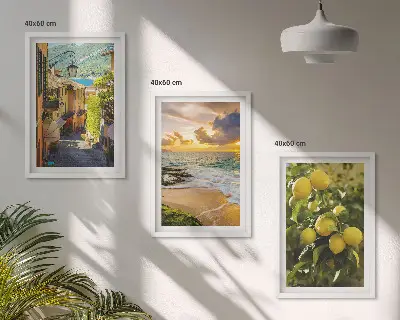 Keretezett képszett hálószobába utcák, tenger, strand és citrusfák mintával