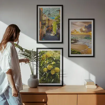 Keretezett képszett hálószobába utcák, tenger, strand és citrusfák mintával