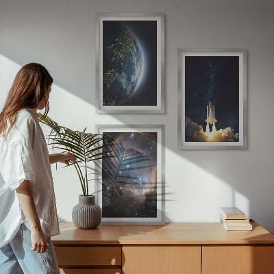 Keretezett kép szett hálószobába Űr Föld rakéta galaxis