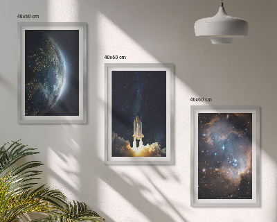 Keretezett kép szett hálószobába Űr Föld rakéta galaxis