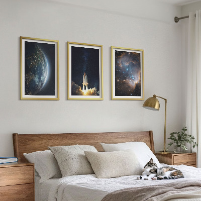 Keretezett kép szett hálószobába Űr Föld rakéta galaxis