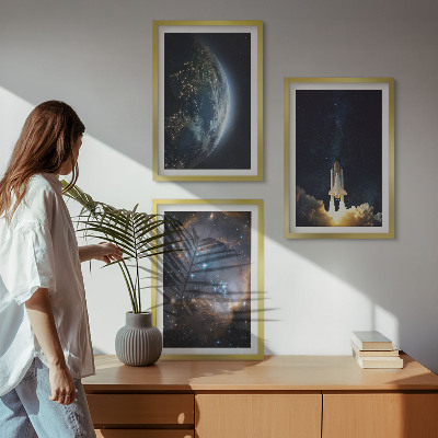 Keretezett kép szett hálószobába Űr Föld rakéta galaxis