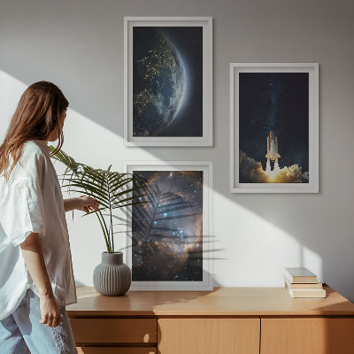 Keretezett kép szett hálószobába Űr Föld rakéta galaxis