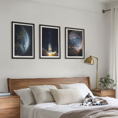 Keretezett kép szett hálószobába Űr Föld rakéta galaxis