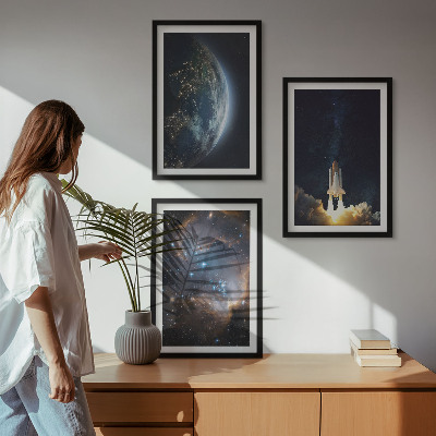 Keretezett kép szett hálószobába Űr Föld rakéta galaxis