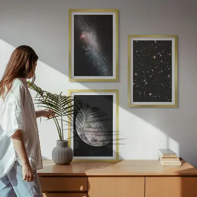 Fali dekorációs képkészlet űr, galaxisok, csillagok és hold motívummal