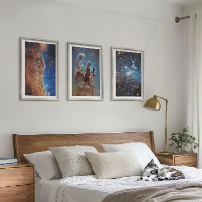 Galaxisok űrtájképei keretezett képszett hálószobába