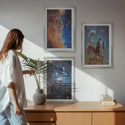 Galaxisok űrtájképei keretezett képszett hálószobába